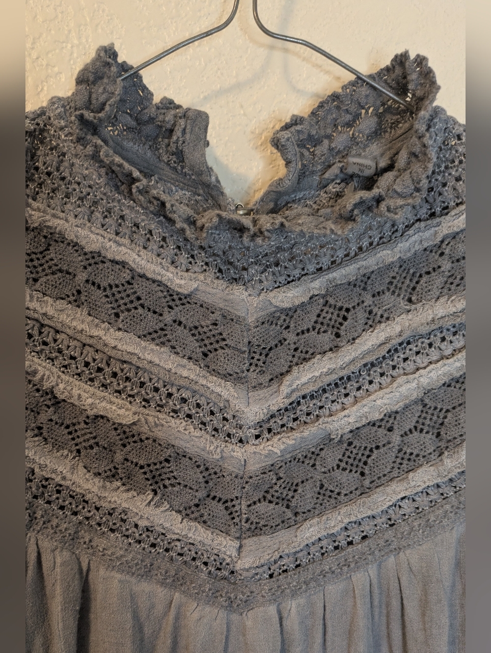 POL Bohemian Lace High Neck Tunic - Gray Mineral Wash - Picture 8 of 10